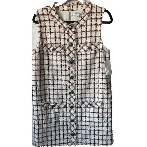 NEW Veronica Beard Laurel Tweed Check Shift Dress Red White Women Size 10